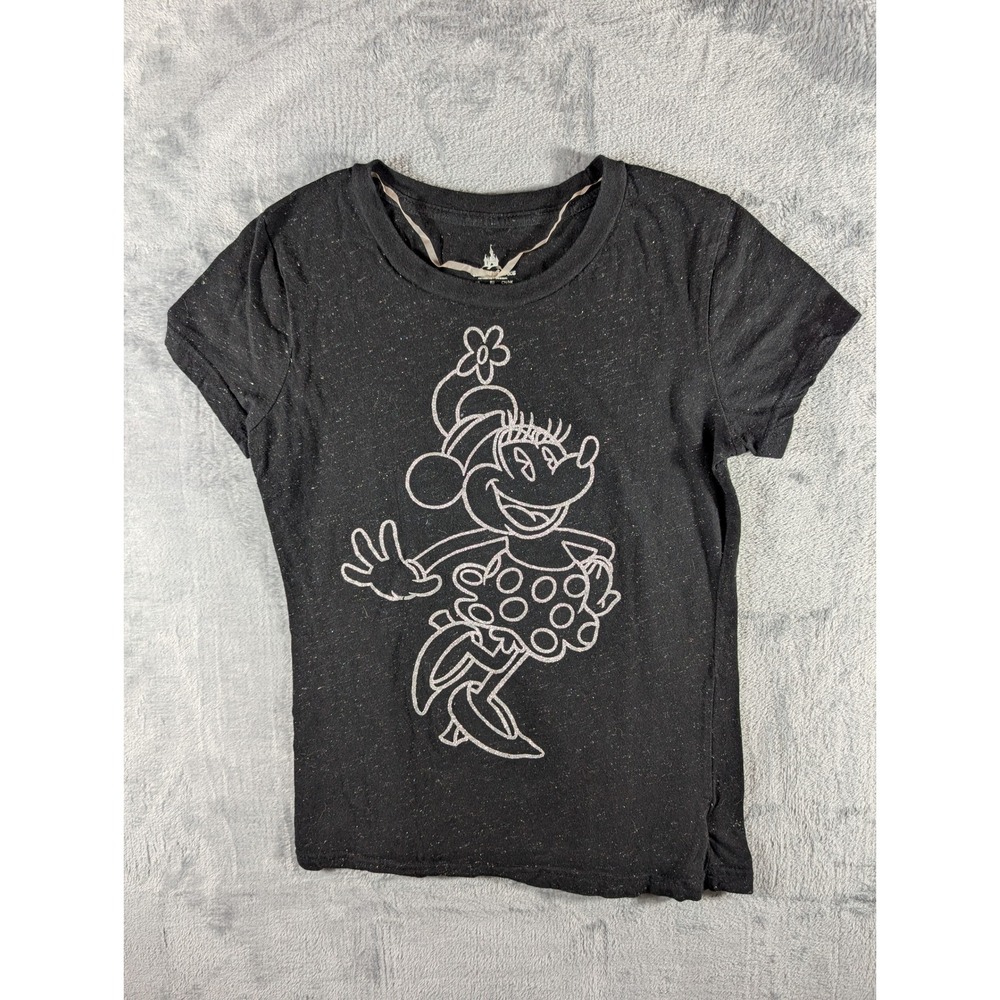 Disney Parks Minnie Mouse Sparkle Graphic Tee Black Silver Glitter Women's Small